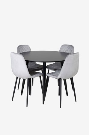 Venture Home - Spisebordssæt Plaza med 4 stole Polar - Sort - Spisebordssæt 4 personer - Fra Homeroom