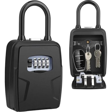 Nøgleboks med krog, 4-cifret kode, vandtæt sikkerhedsnøgleboks i metal til udendørs brug, kombinationsnøgleboks til opbevaring, m.m.