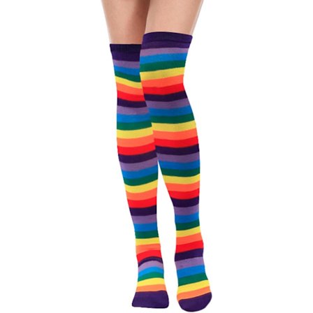 Et par over-kne-sokker - lange sokker - dame over-kne-sokker - regnbuestripete sokker - stil A