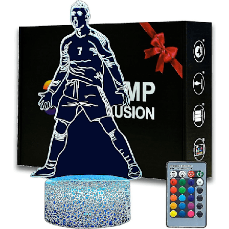 Fodboldspiller Stjerne Ronaldo #7 Natlampe til Børn, 16 Farver Dæmpbar Lampe Med Fjernbetjening, Fodboldgave Bordlampe til Drenge