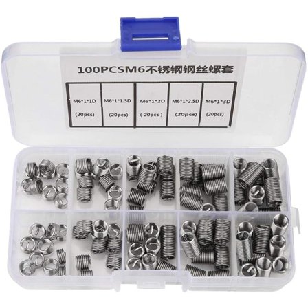 IC M6 gjengeinnsats, 100 stk M6 gjengeinnsatser Rustfritt stål spiralgjenge spiralformede gjengeinnsatser
