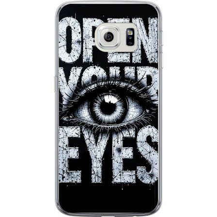 Kompatibel Mobilcover til Samsung Samsung Galaxy S6 edge Mørk typografisk illustration med øje og teksten Åbn dine øjne, stærk kontrast og rå ku