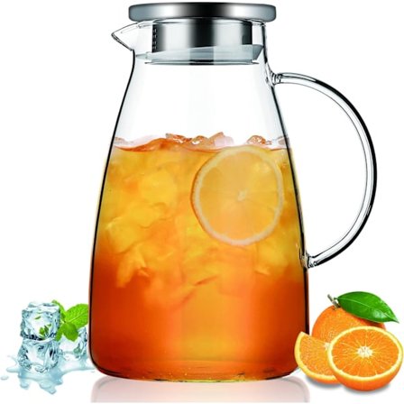 2,0L glaskande med aftageligt låg, kande til varme og kolde drikkevarer i klart glas, nem at rengøre, borosilikatglaskande til te, cafe, citron