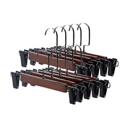 10 stk. Buksebøjler i massivt træ af høj kvalitet med clips i rustfrit stål, træbøjle til nederdele, bukser R