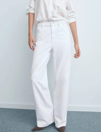 Mango Danila High-Waisted Wide-Leg Jeans - White - 34