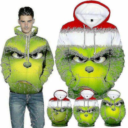 3d Grinch Hoodie Herr Kvinnor Casual Huvtröja Sweatshirt Vänner Xmas Present