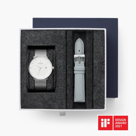 Nordgreen - Bestseller Uhr in Silber - Philosopher - SET Silber | Armbänder Grau / Mesh