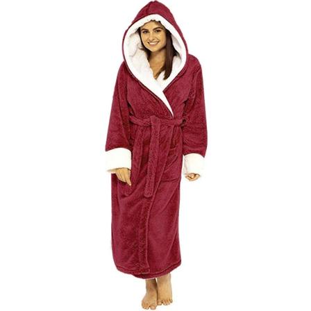 Naisten Sherpa-fleece-kylpytakki Pehmeä kylpytakki Hupullinen Pörröinen Froteekylpytakki Laadukas Punainen 4XL