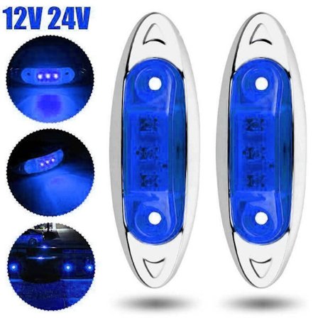 2 stk. LED sidemarkeringslys varsellys BLÅ