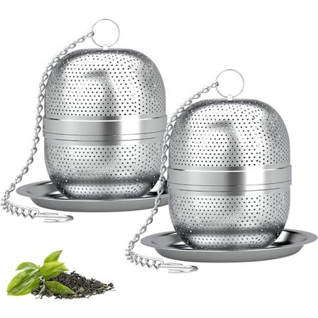 2 stk. teinfuser, teinfuser med fine huller med kæde og låg, te-filterkugle i rustfrit stål til te, krydderier og krydderier