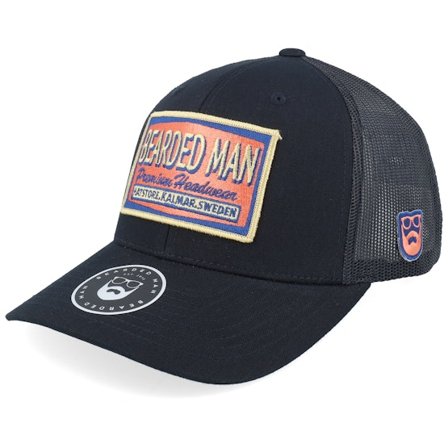 Bearded Man - Black - trucker - Cap - Logo Patch Red/Blue Black Trucker - Hatstore