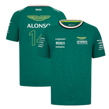 Aston Martin F1 Team Offisiell Fernando Alonso T-skjorte Grønn 2024 Herre Topper Kort Erm L