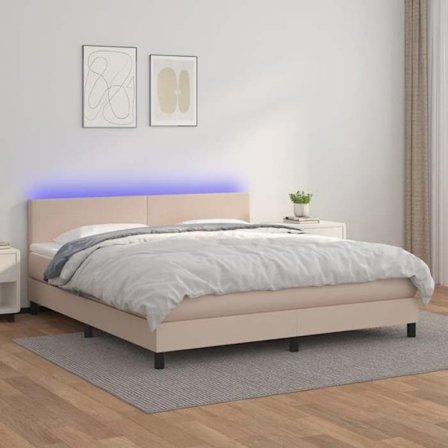 Maison Exclusive - Sengebund med lameller og LED-madras Cappuccino 180x200 cm