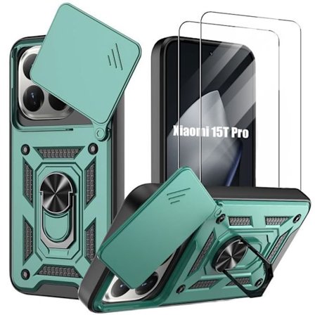 Hybrid Cover - E.F.CONNECTION - til Xiaomi 15T Pro - med Anti-Skrabe Kamera Dæksel - Grøn - 2 Glas