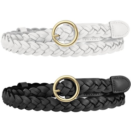 Tynd flettet bælte til kvinder - tyndt PU-læderbælte til jeanskjole