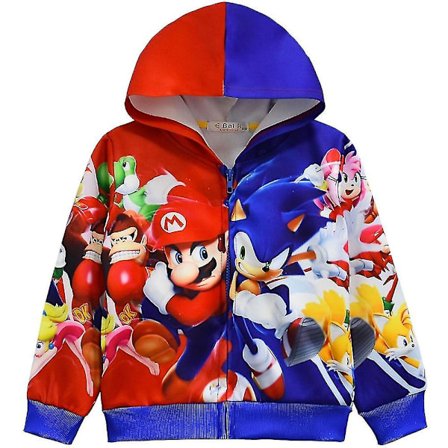 Super Mario Bros 3D-print Barn Full Zip Hettejakke Frakk Langermet Tegneserie Casual Hettegensere