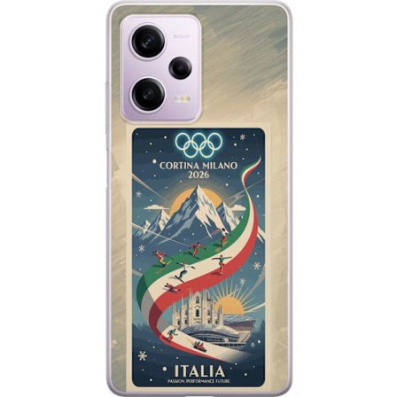 Kompatibelt Mobildeksel til Xiaomi Redmi Note 12 Pro Skiskytterillustrasjon med skiløper som sikter med gevær på en snødekt løype, teksten Milano Cort
