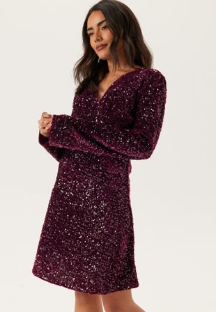 Pieces - Pckam Ls V-neck New Dress Jrs - Tawny Port Detail:tawny Port Seq - Kläder - - Bubbleroom