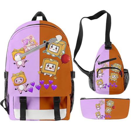 3 stk/ sett Lankybox skolesekk 3d Print Anime Satchel Students Ba .