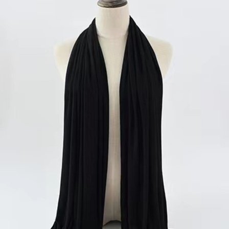 Enfärgad stickad scarf i bomull för kvinnor, huvudduk med silkesbomullskant, lång scarf