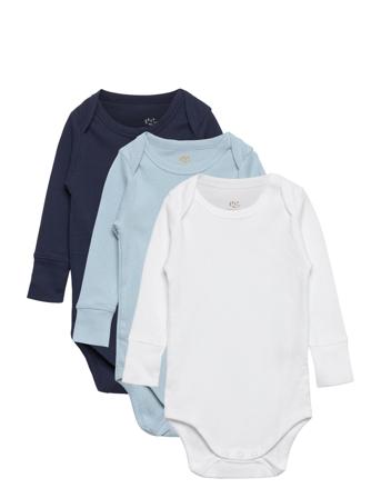 3 Pack Rib Jersey Long Sleeve Body Bodies Long-sleeved Hvit Copenhagen Colors
