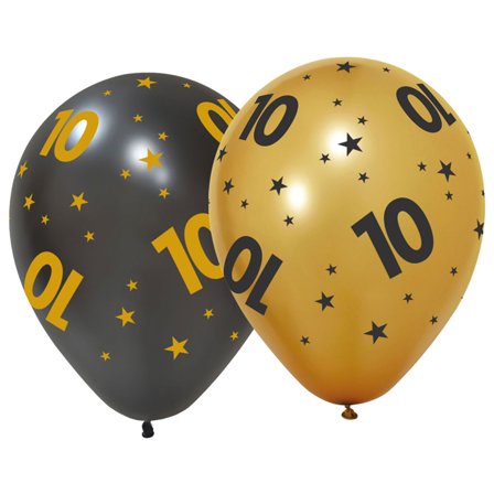 Latexballoner med Stjerner & Tallet 10 6-pak