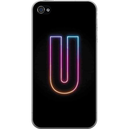 Kompatibel Mobilcover til Apple Apple iPhone 4s Minimalistisk neonbogstav U i farverig lyseffekt mod sort baggrund