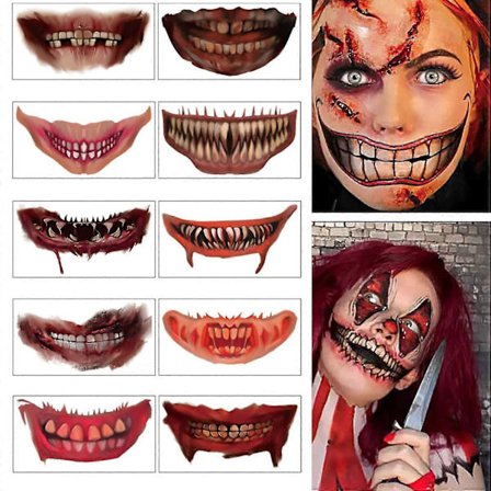 Halloween Tatuering Klistermärken 10ST Clown Skräck Mun Tatuering Klistermärken Dekal, Halloween Temporära Tatueringar Ansikte Kropp Smink för 