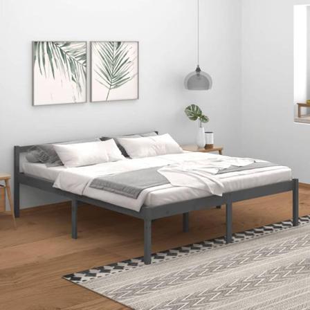 Vidaxl Sängram Grå Massiv Furu 180x200 Cm 6ft Grå
