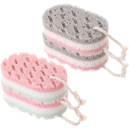 4 eksfolierende brusesvampe Kropssvamp Rygrenser og Ansigtspeeling Genanvendelige bade- og brusesvampe med håndtag til dybderens og hud