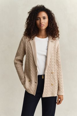 GANT - Kabelstrikket klubbblazer til dame oat beige
