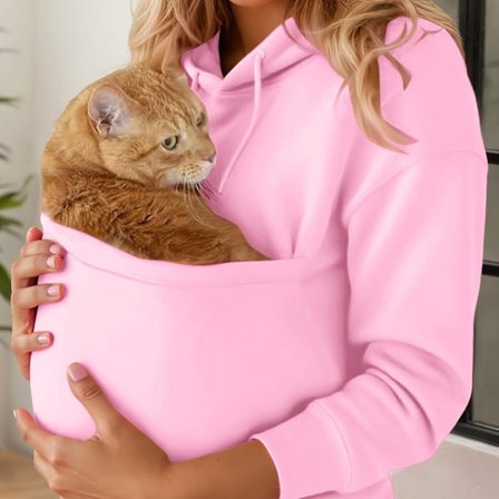 Hættetrøjer til kvinder med en kængurulomme til at bære kæledyr, inklusive katte og hunde, med overdimensionerede lange ærmer