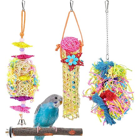 4 kpl linnun leluja lintujen ruokintalelut papukaijat värikäs pureskelin murskain puremat lelut linnun häkki roikkuva sisustus puukelloilla seisomaan 