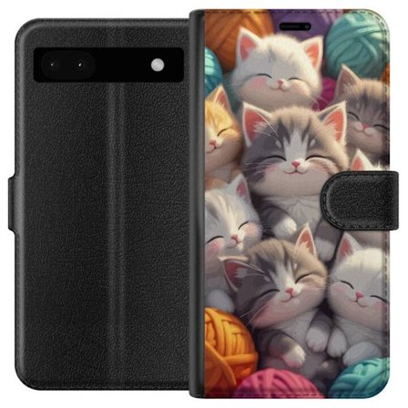 Kompatibelt Lommeboketui til Google Pixel 6a Søte sovende kattunger tett sammen blant fargerike garnnøster i myk leken stil
