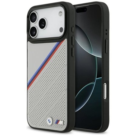 BMW M Tricolor MagSafe-fodral med metallogo för iPhone 17 Pro Max - Grå