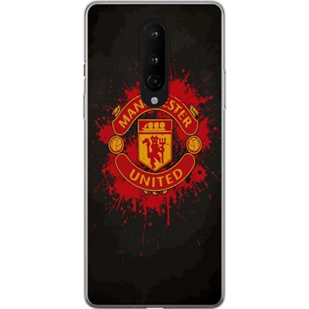 Yhteensopiva Puhelinkuori OnePlus OnePlus 8 Manchester United logo punaisella ja keltaisella värillä, raikas urheilullinen tausta