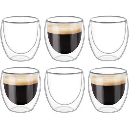 6 stk Dobbeltveggede Kopper Glass Krus, Gjennomsiktige Dobbeltveggede Kaffekopper, Dobbeltveggede, Cappuccino, Latte og Iso