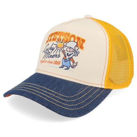 Stetson - White trucker Czapka Z Daszkiem - Lucky Miners Off White/Denim Blue/Yellow A-Frame Trucker @ Hatstore