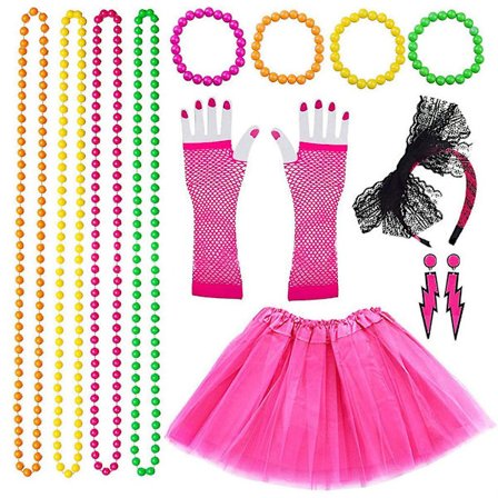 Kvinnor 80-tals kläder Accessoarer Retro Festkostym Set Vuxen Tutu kjol Neon Fishnet Handskar Pärlhalsband Armband Örhängen