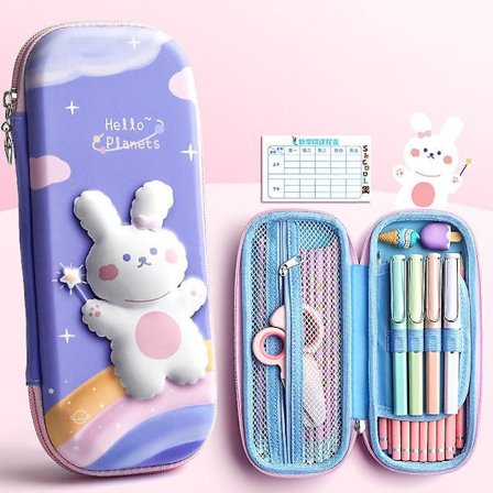 rabbit purple 3D EVA unicorn cute pencil case cartoon stationery box girls Color pencil box student pen case school supplies gifts ipad case