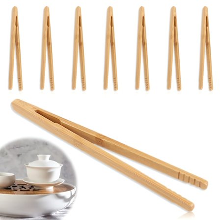 HC Pakke med 8 Bambus Pincetter Toast Køkken Pincetter 18 cm Små Bambus Pincetter Grill Pincetter Træ til Køkken, Grillet Kød, Kager, Brød