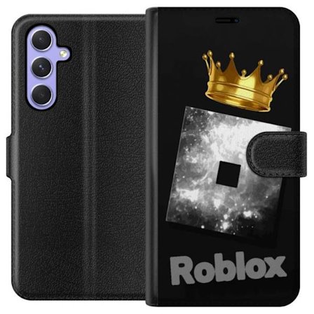 Kompatibel Tegnebogsetui til Samsung Samsung Galaxy A54 Minimalistisk sort og sølvfarvet Roblox-symbol med gylden krone og luksuriøs gamer-æstetik