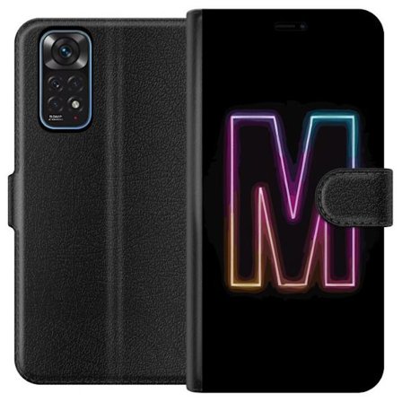 Kompatibel Tegnebogsetui til Xiaomi Xiaomi Redmi Note 11 Neonbogstav M med farveskiftende lyseffekt mod sort baggrund, moderne minimalistisk typografi