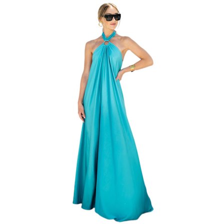Slankende Rygløs Halterneck Ærmeløs Kjoler (Blå XL)
