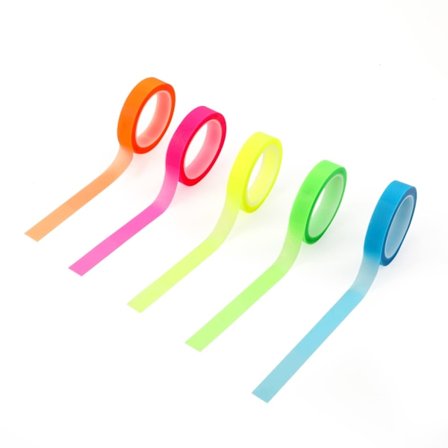 5 ruller highlighter tape, aftagelig fluorescerende tape fluorescerende fremhævning transparent farvet tape rulle sidemarkører (0,8 cm x 5 m)