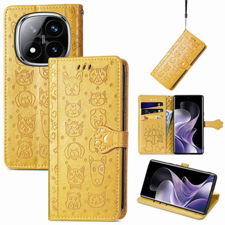 Xiaomi Redmi Note 14 Pro 5G - Katt och Hund Prägling Läder Mobilskal