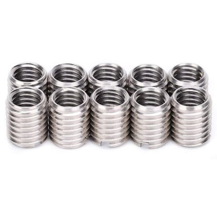 10 stk. M8 1.25 til M10 1.5 gevindindsatsmøtrikker, 12 mm lange, rustfrit stål - Kompatibel med reparations- og konverteringsværktøjer