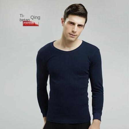 Efterårs- og vintermænd ren bomuld tynd langærmet efterårstøj basis underjakke termisk undertøj enkelt kvinder Fortykkelse Fleece Men-DarkBlue XXXL