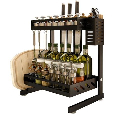 Sort køkkenhylde i rustfrit stål, 2-lags hylde