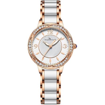 Klokker for kvinner elegant analog kvarts armbåndsur skinnende diamant urskive klokke kjole keramikk roségull rustfritt stål klokke Roségull Rose gold